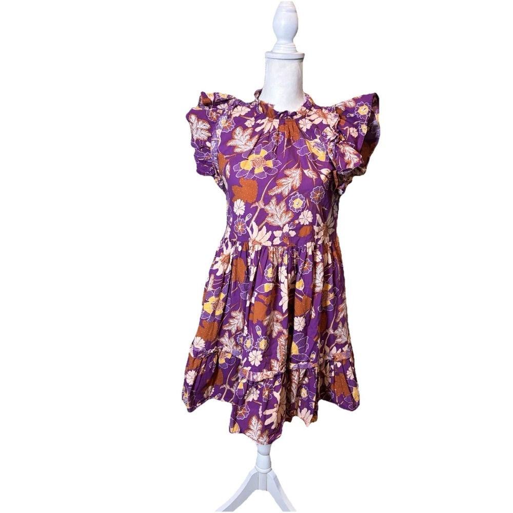 House of Harlow 1960 Nicole Richie Floral Mini Dress Purple Ruffle Sleeve Small